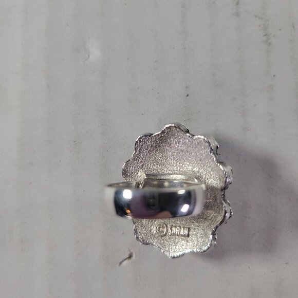 Vintage Sarah Coventry Blue & Red Beaded Silver-Tone Adjustable Ring - Picture 3 of 3